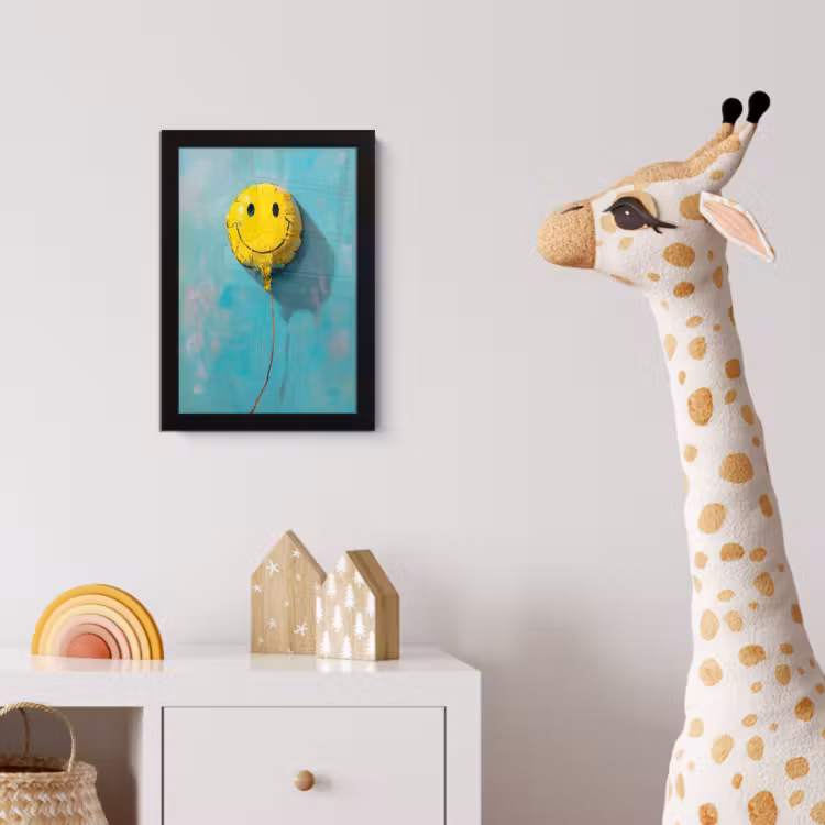 Ballon - Geel - Smiley fotolijst zwart zonder passe partout klein -usfeer4_kinderkamer