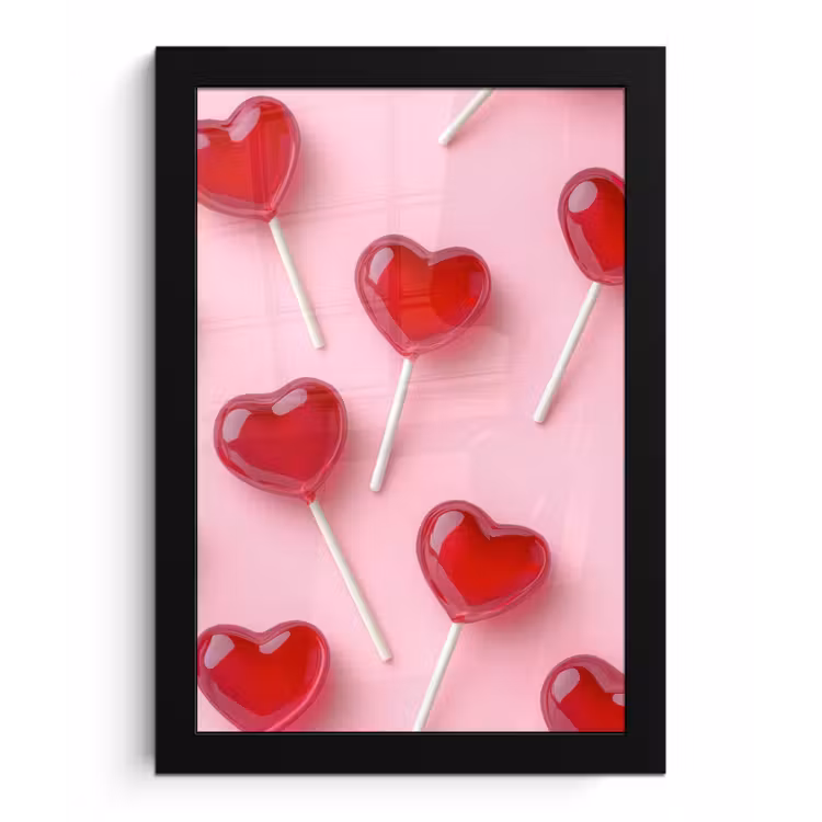 Lollies - Hartjes - Roze fotolijst zwart zonder passe partout klein -3d