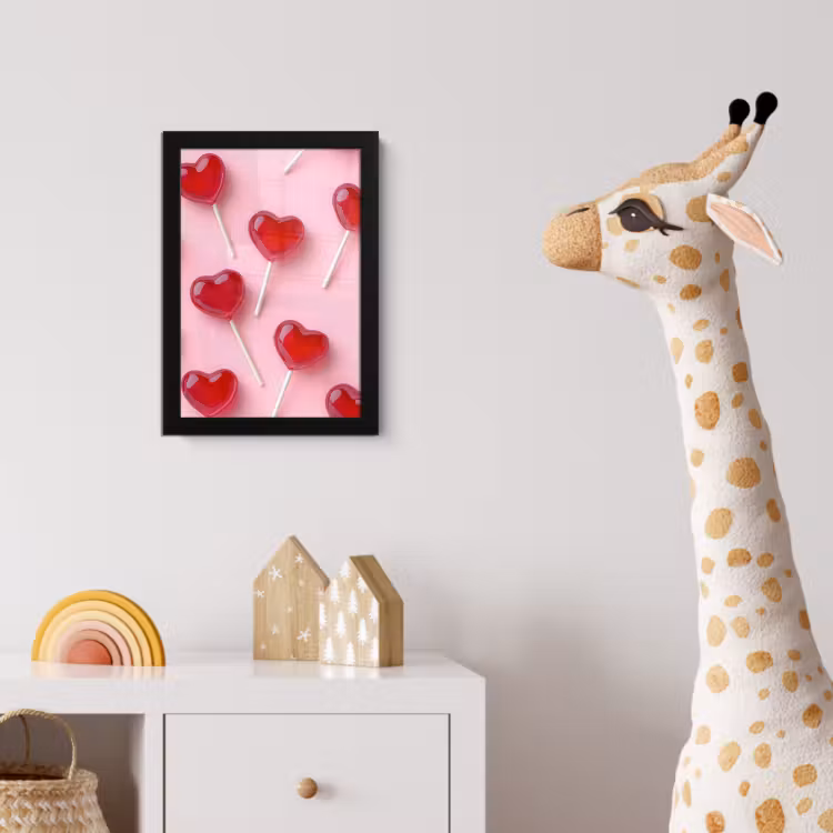 Lollies - Hartjes - Roze fotolijst zwart zonder passe partout klein -usfeer4_kinderkamer