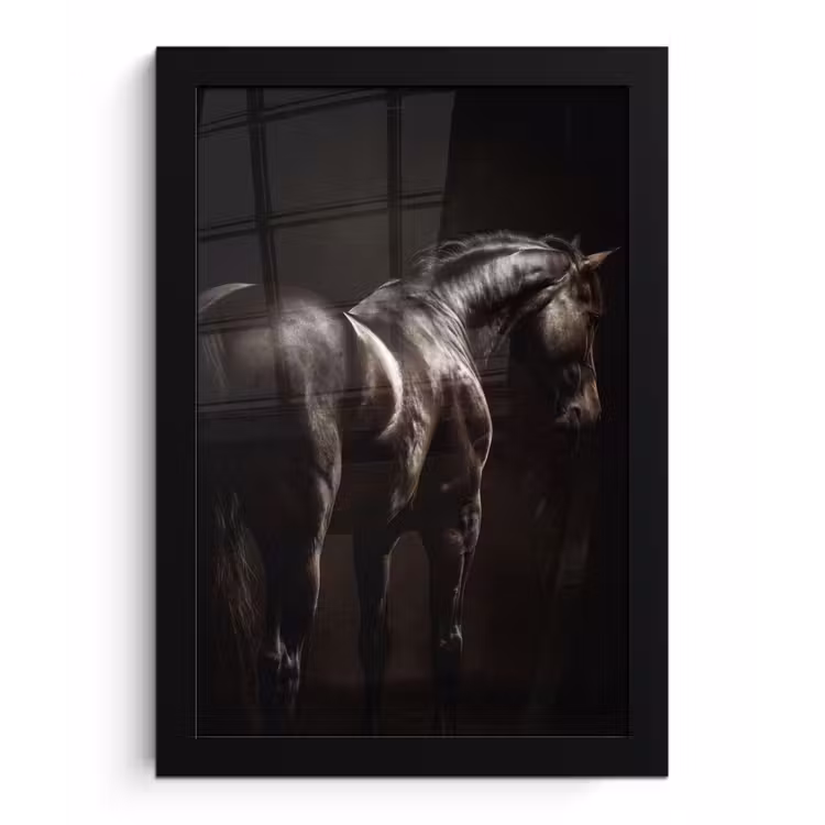 Krachtig - Paard - Donker fotolijst zwart zonder passe partout klein -3d
