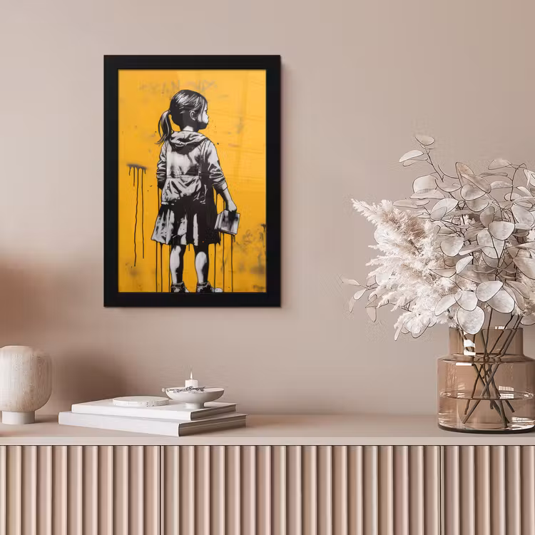 Meisje - Boek - Gele Muur - Graffiti fotolijst zwart zonder passe partout klein -sfeer5