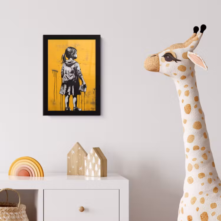 Meisje - Boek - Gele Muur - Graffiti fotolijst zwart zonder passe partout klein -usfeer4_kinderkamer