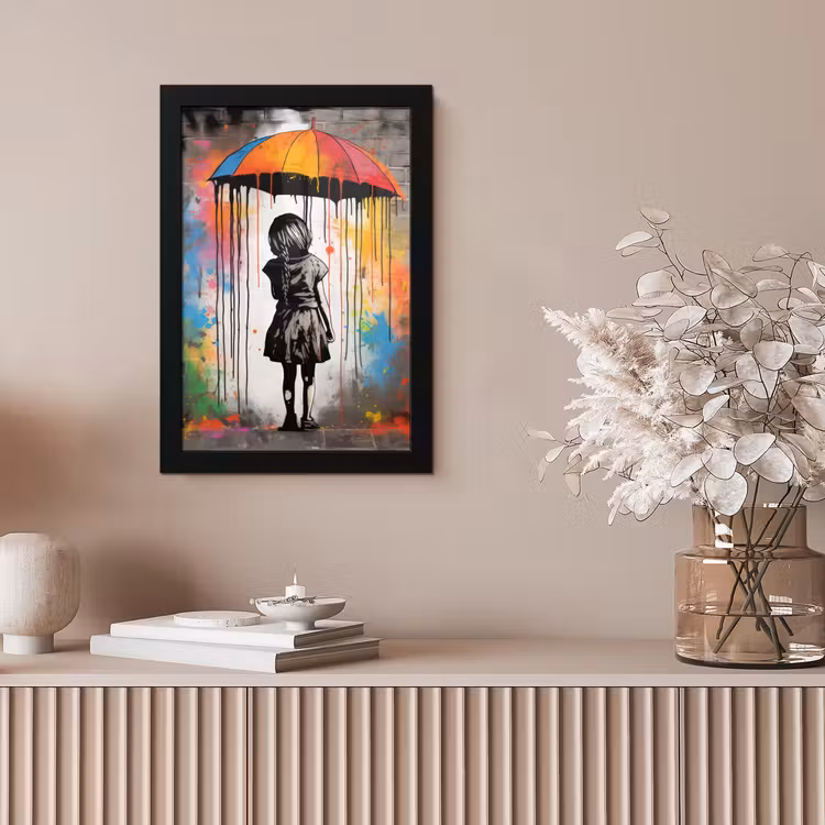 Meisje - Kunst - Paraplu - Graffiti - Kleuren - Muur fotolijst zwart zonder passe partout klein -sfeer5