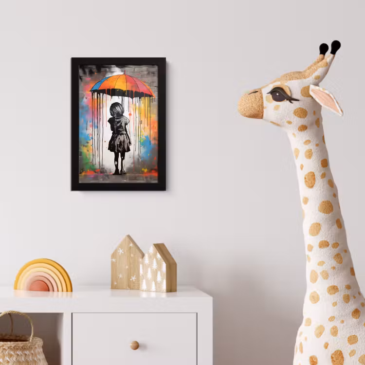 Meisje - Kunst - Paraplu - Graffiti - Kleuren - Muur fotolijst zwart zonder passe partout klein -usfeer4_kinderkamer
