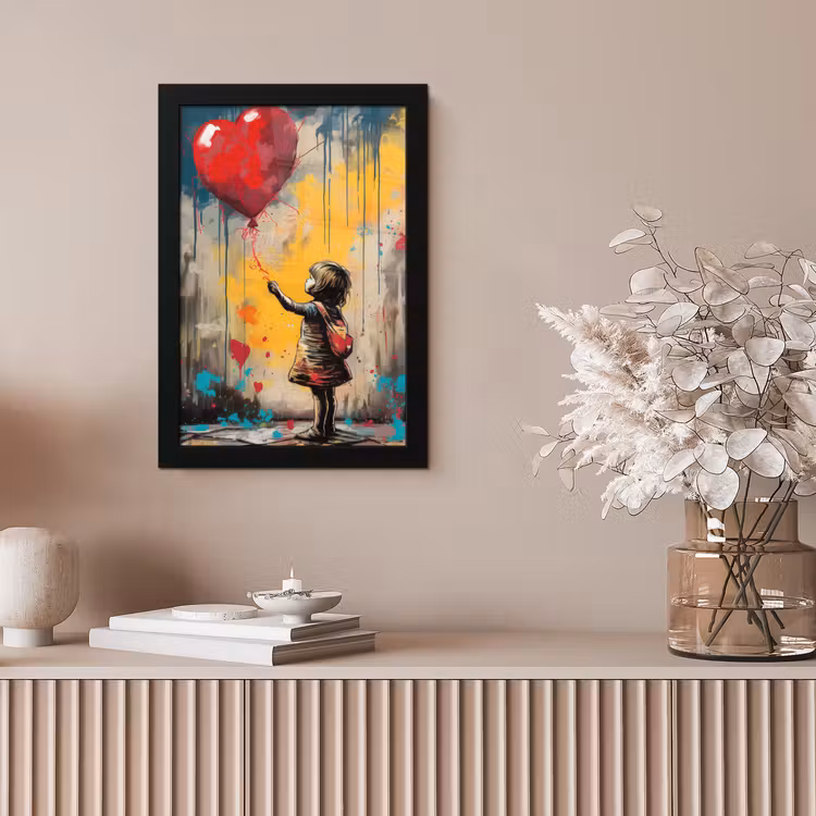 Meisje - Ballon - Hart - Graffiti fotolijst zwart zonder passe partout klein -sfeer5