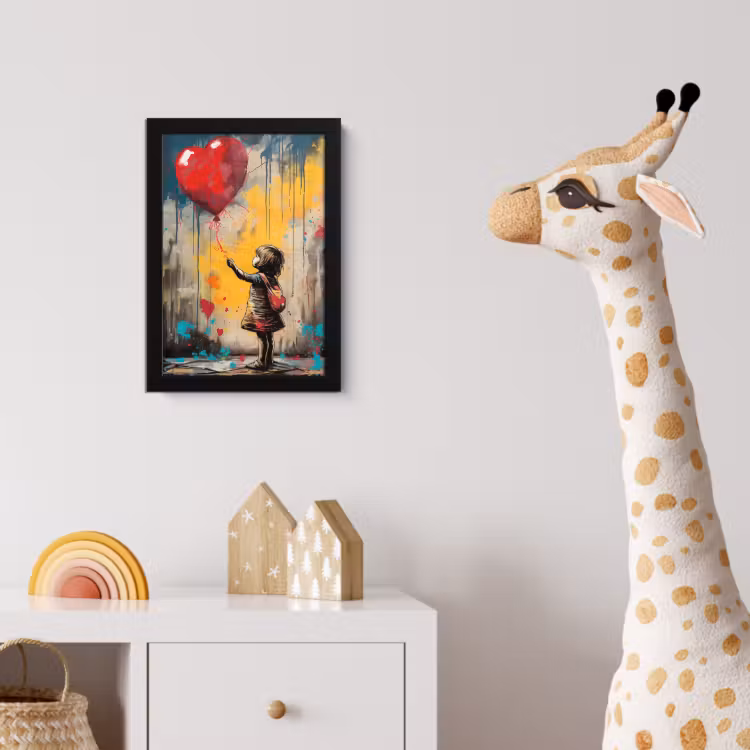 Meisje - Ballon - Hart - Graffiti fotolijst zwart zonder passe partout klein -usfeer4_kinderkamer