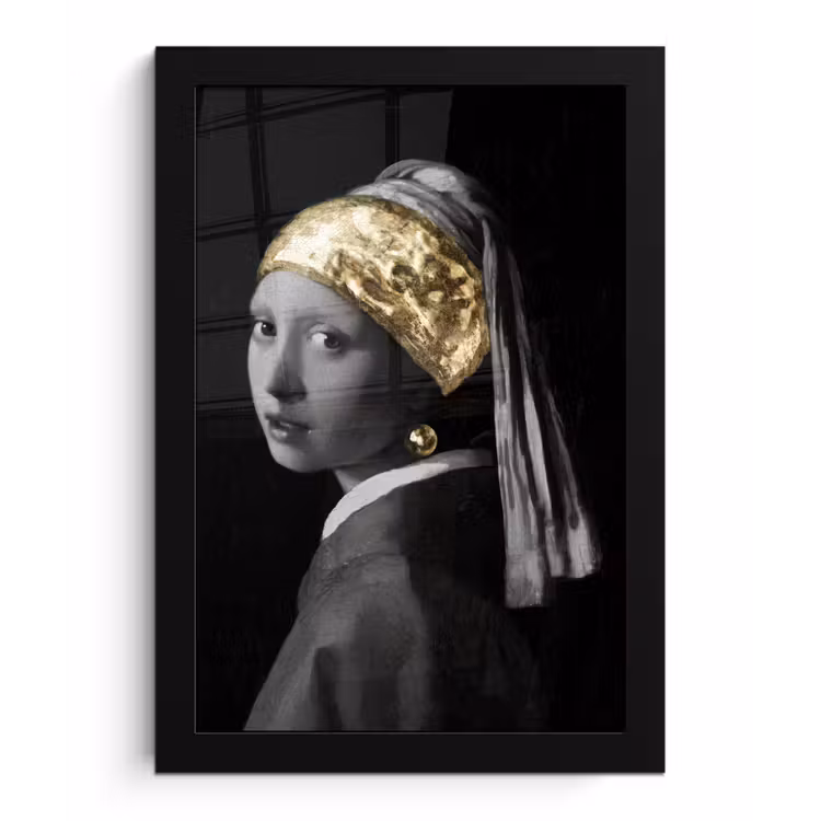 Meisje met de parel - Johannes Vermeer - Goud fotolijst zwart zonder passe partout klein -3d