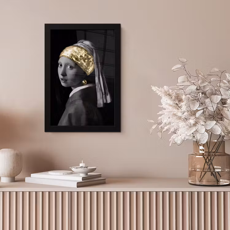 Meisje met de parel - Johannes Vermeer - Goud fotolijst zwart zonder passe partout klein -sfeer5