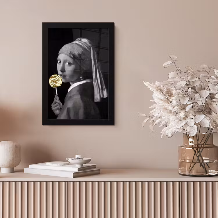 Meisje met de parel - Johannes Vermeer - Lolly - Goud fotolijst zwart zonder passe partout klein -sfeer5