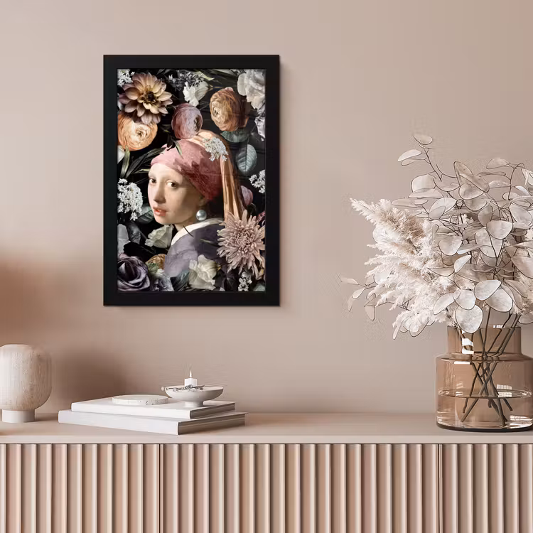 Meisje met de parel - Bloemen - Vermeer - Pastel - Kunstwerk - Schilderij - Oude meesters fotolijst zwart zonder passe partout klein -sfeer5