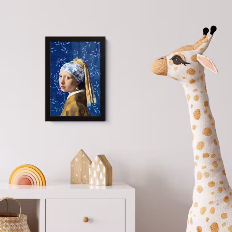 Meisje met de parel - Delfts blauw - Vermeer - Bloemen - Schilderij - Oude meesters fotolijst zwart zonder passe partout klein -usfeer4_kinderkamer