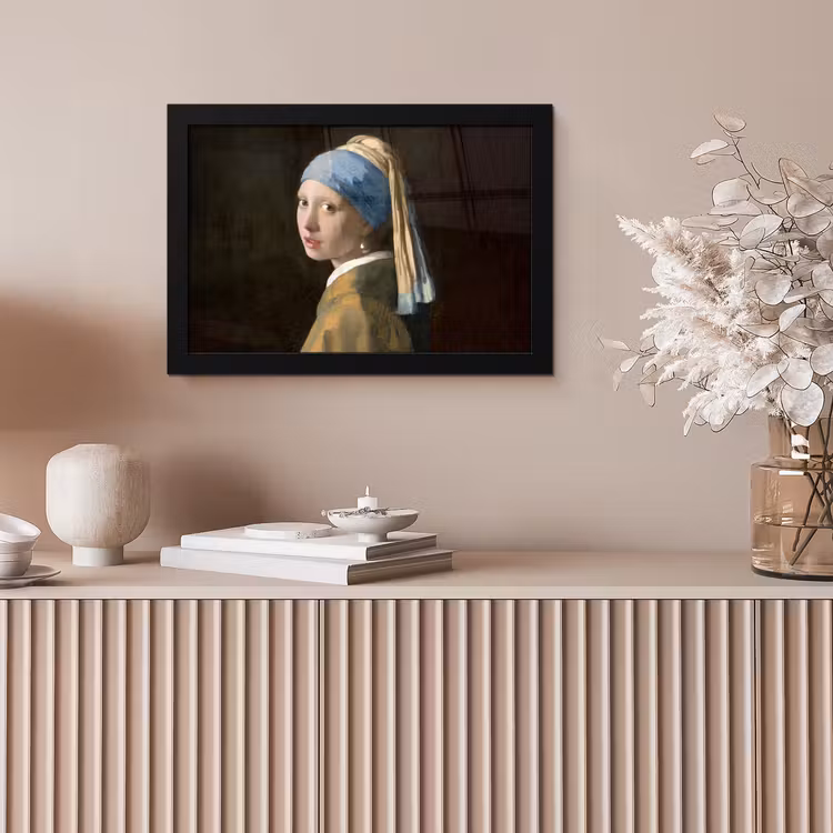 Meisje met de parel - Schilderij - Oude meesters - Vermeer fotolijst zwart zonder passe partout klein -sfeer5