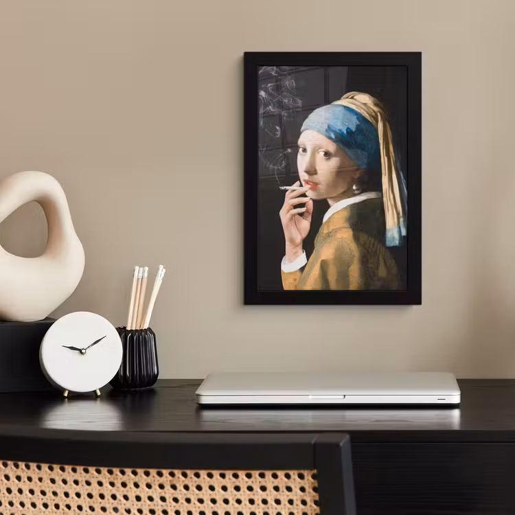 Meisje met de parel - Johannes Vermeer - Sigaretten fotolijst zwart zonder passe partout klein -sfeer1
