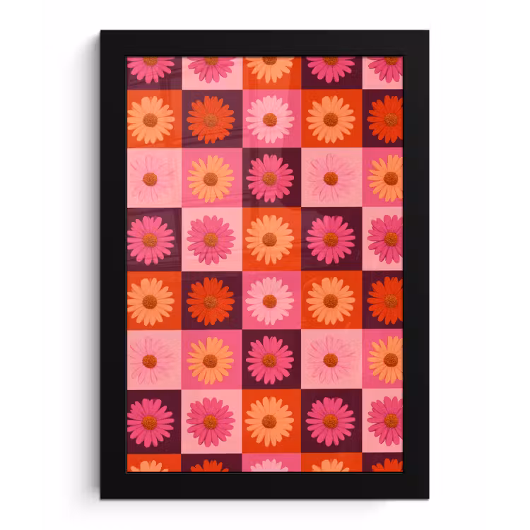 Madeliefjes - Dambord - Retro - Roze - Oranje fotolijst zwart zonder passe partout klein 224 -3d