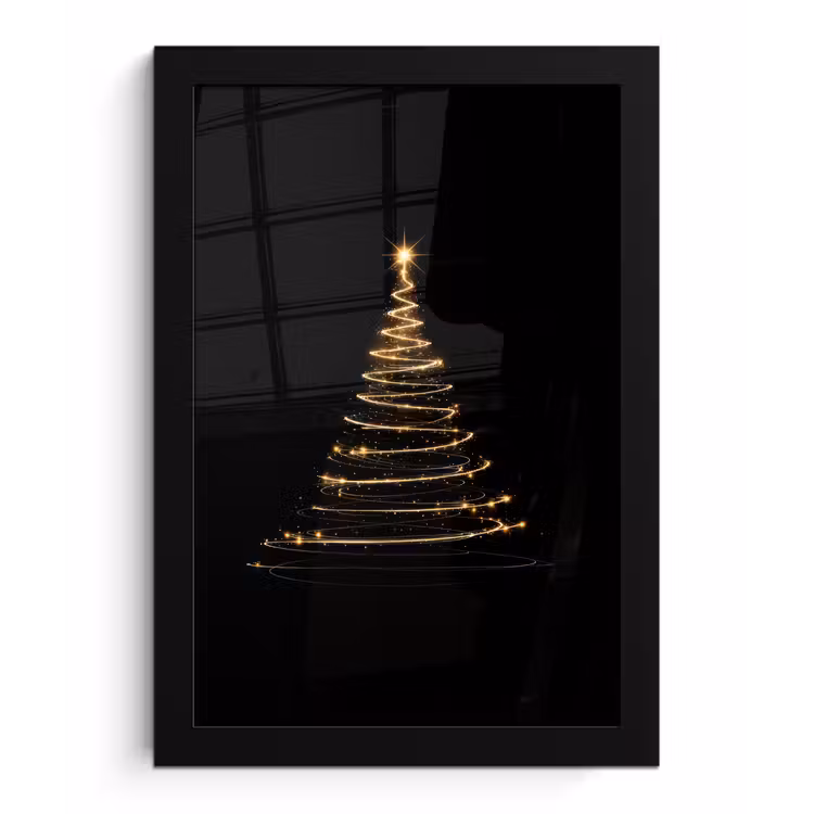 Magisch - Kerstboom - Lichtspiralen - Zwart fotolijst zwart zonder passe partout klein -3d