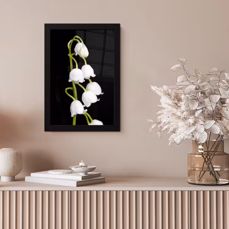Lelietjes van dalen - Bloemen - Zwart - Flora fotolijst zwart zonder passe partout klein -sfeer5