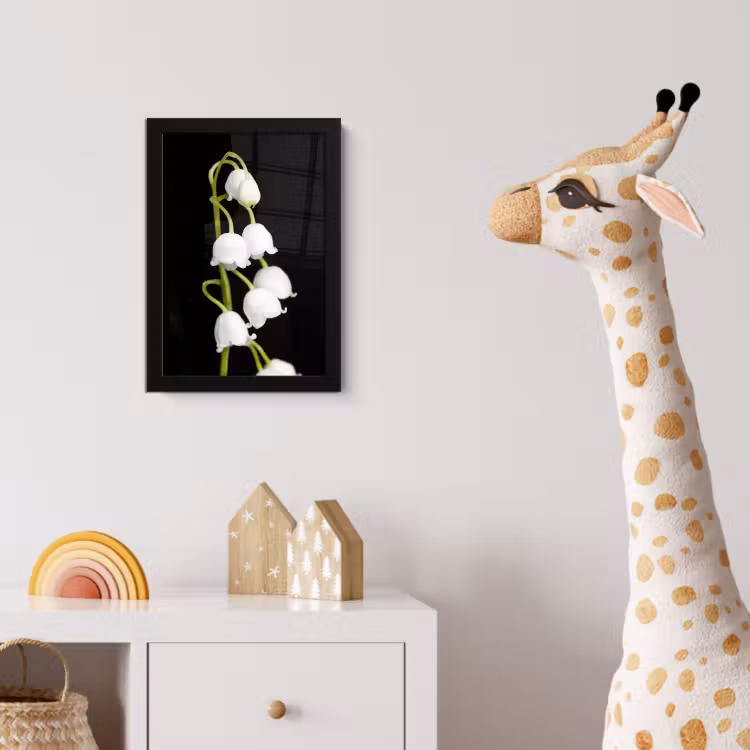 Lelietjes van dalen - Bloemen - Zwart - Flora fotolijst zwart zonder passe partout klein -usfeer4_kinderkamer