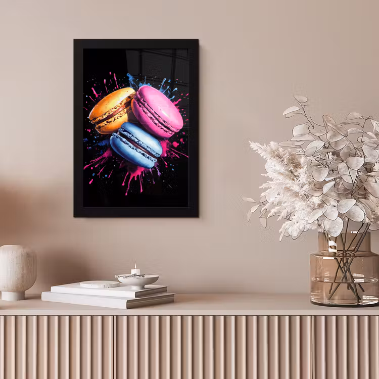 Macarons - Dessert - Graffiti - Kleurrijk - Roze - Blauw - Geel fotolijst zwart zonder passe partout klein -sfeer5