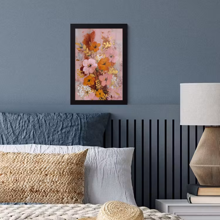 Schilderij - Bloemen - Rustiek - Roze fotolijst zwart zonder passe partout klein -sfeer3