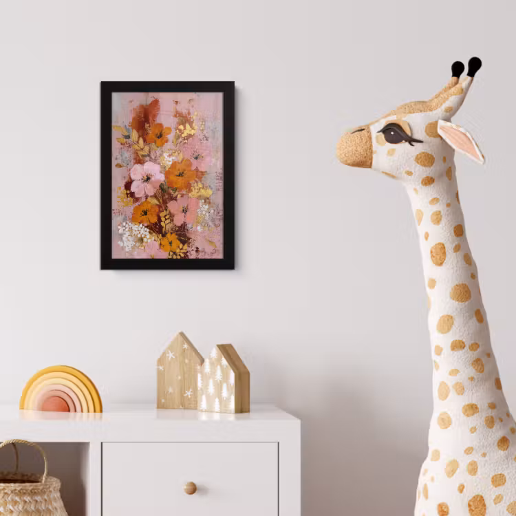 Schilderij - Bloemen - Rustiek - Roze fotolijst zwart zonder passe partout klein -usfeer4_kinderkamer