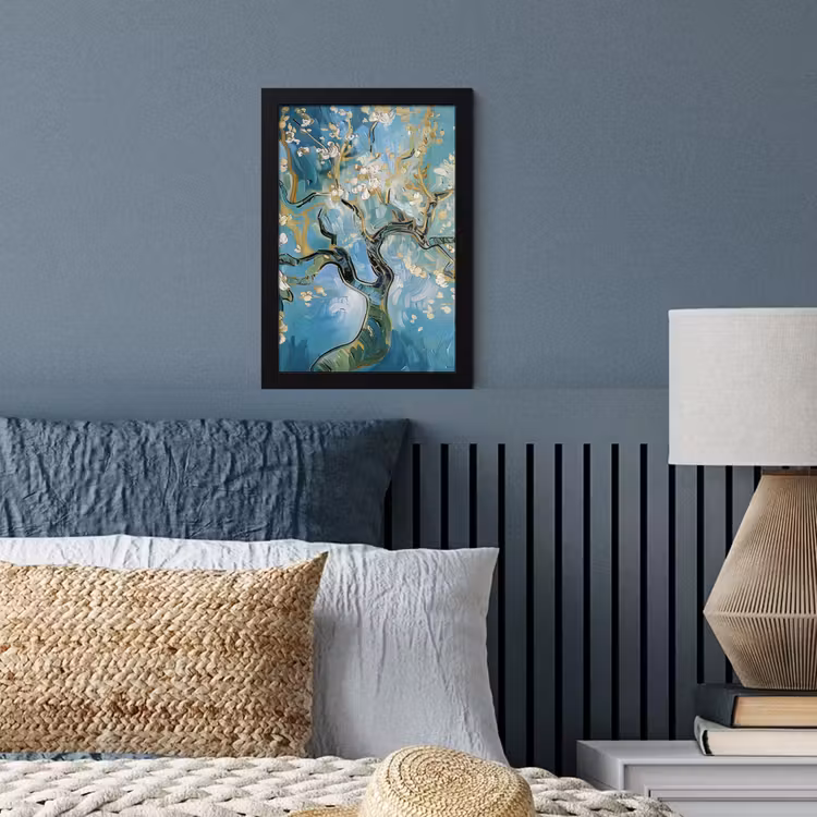 Amandelbloesem boom - Blauw - Abstract fotolijst zwart zonder passe partout klein -sfeer3