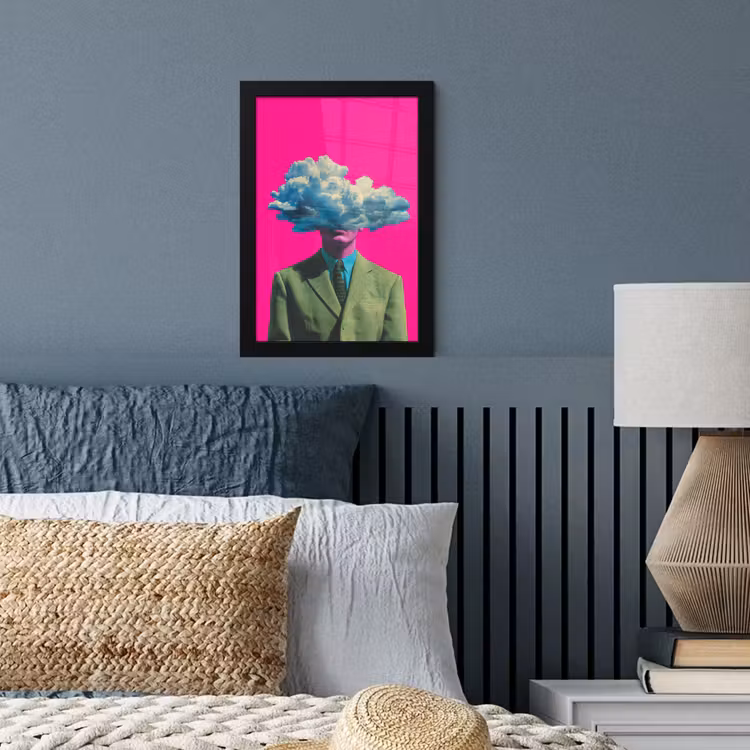 Man - Pak - Wolk - Roze fotolijst zwart zonder passe partout klein -sfeer3
