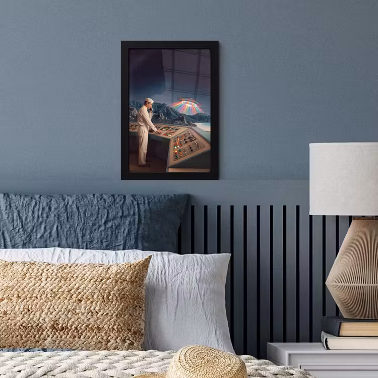 Bilder mit Rahmen - Mann – Kontrollraum – Strand - Man - Controlekamer - Strand fotolijst zwart zonder passe partout klein