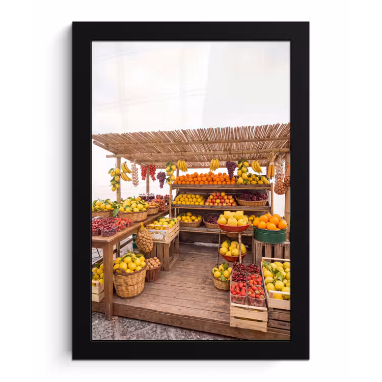 Bilder mit Rahmen - Marktstand – Obst – Frisch - Marktkraam - Fruit - Vers fotolijst zwart zonder passe partout klein