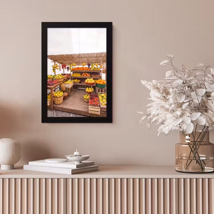 Bilder mit Rahmen - Marktstand – Obst – Frisch - Marktkraam - Fruit - Vers fotolijst zwart zonder passe partout klein