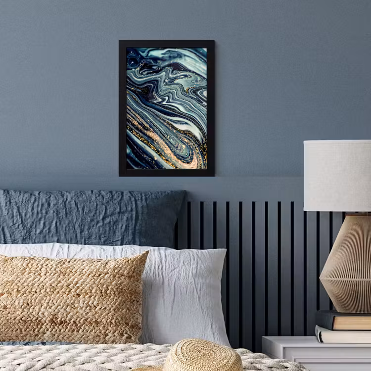 Marmer - Goud - Blauw - Glitter - Marmerlook - Abstract fotolijst zwart zonder passe partout klein -sfeer3