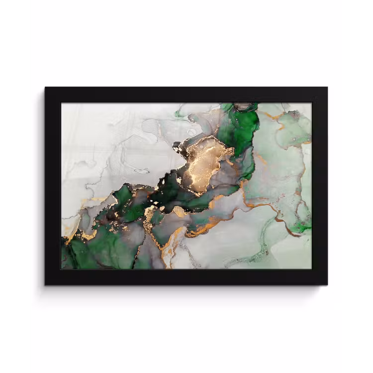 Marmer - Goud - Groen - Luxe fotolijst zwart zonder passe partout klein -3d
