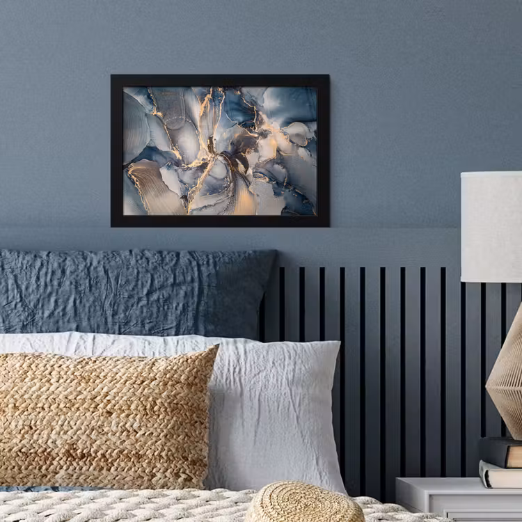 Marmer - Grijs - Blauw - Luxe - Goud fotolijst zwart zonder passe partout klein -sfeer3