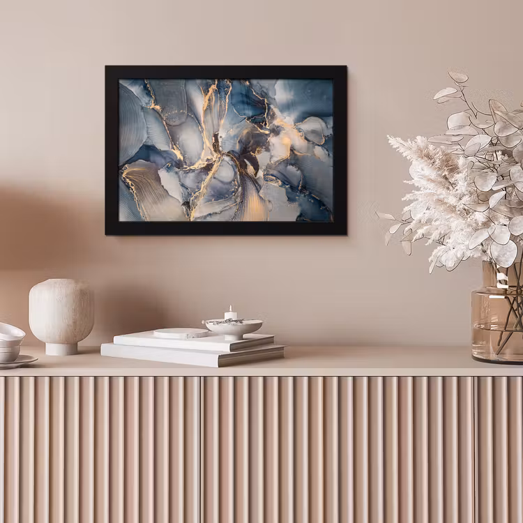 Marmer - Grijs - Blauw - Luxe - Goud fotolijst zwart zonder passe partout klein -sfeer5