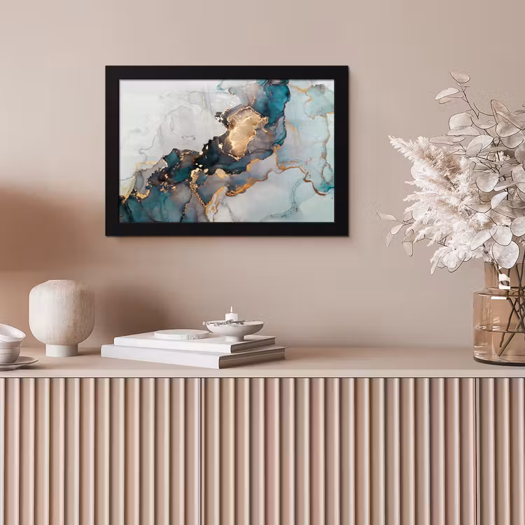 Marmer print - Goud - Blauw fotolijst zwart zonder passe partout klein -sfeer5