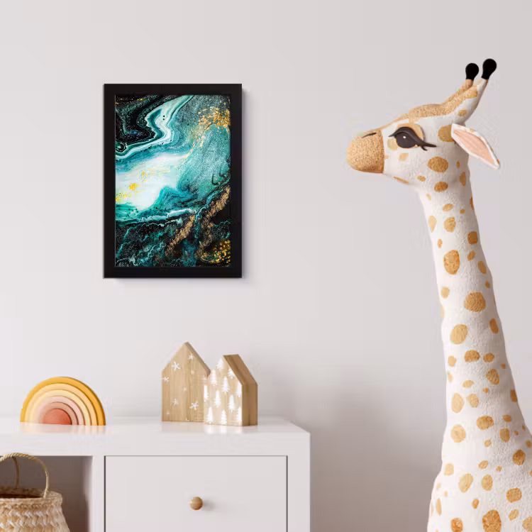 Marmerlook - Blauw - Goud - Glitter - Luxe - Marmer fotolijst zwart zonder passe partout klein -usfeer4_kinderkamer