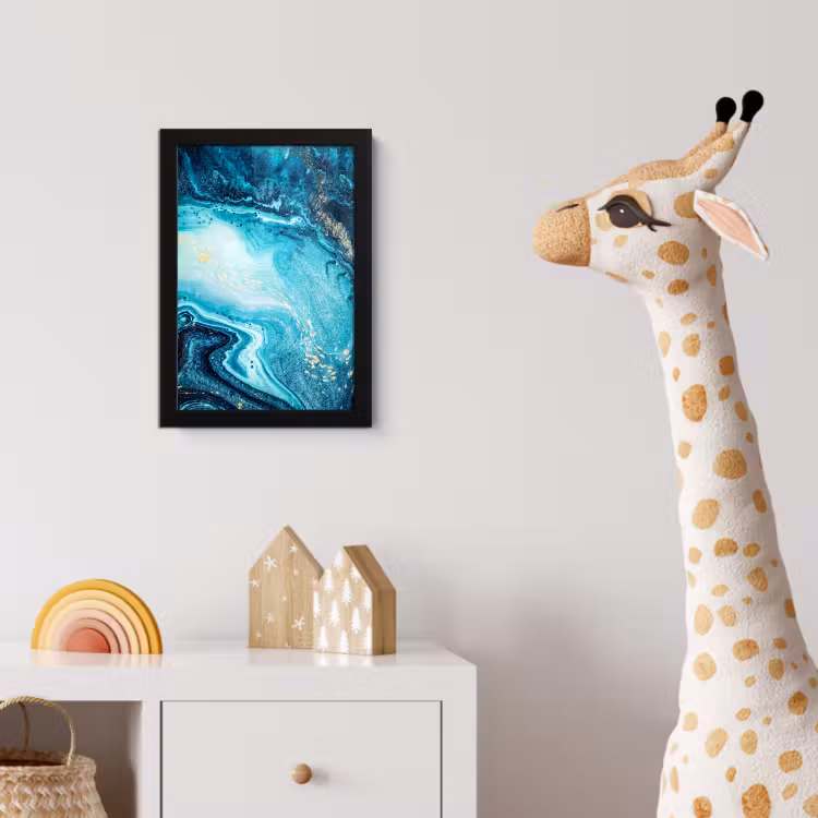Marmerlook - Blauw - Goud - Luxe - Glitter - Marmer fotolijst zwart zonder passe partout klein -usfeer4_kinderkamer