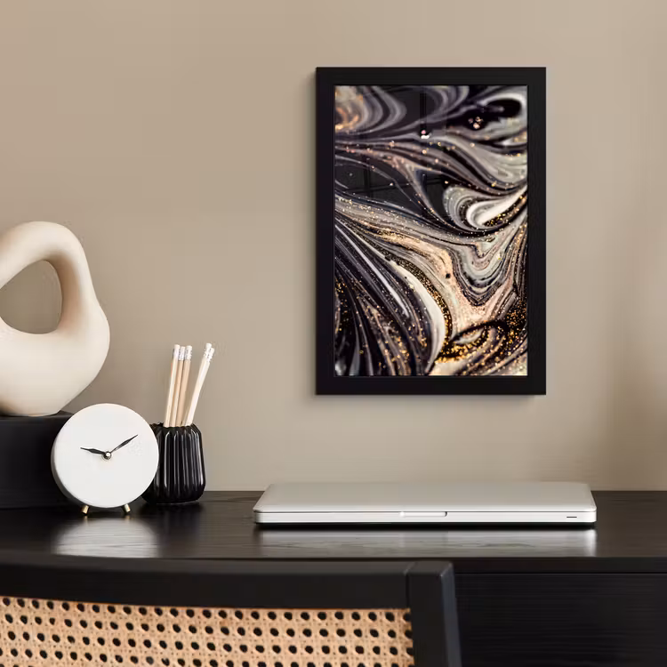Marmerlook - Zwart - Goud - Wit - Glitter - Marmer fotolijst zwart zonder passe partout klein -sfeer1