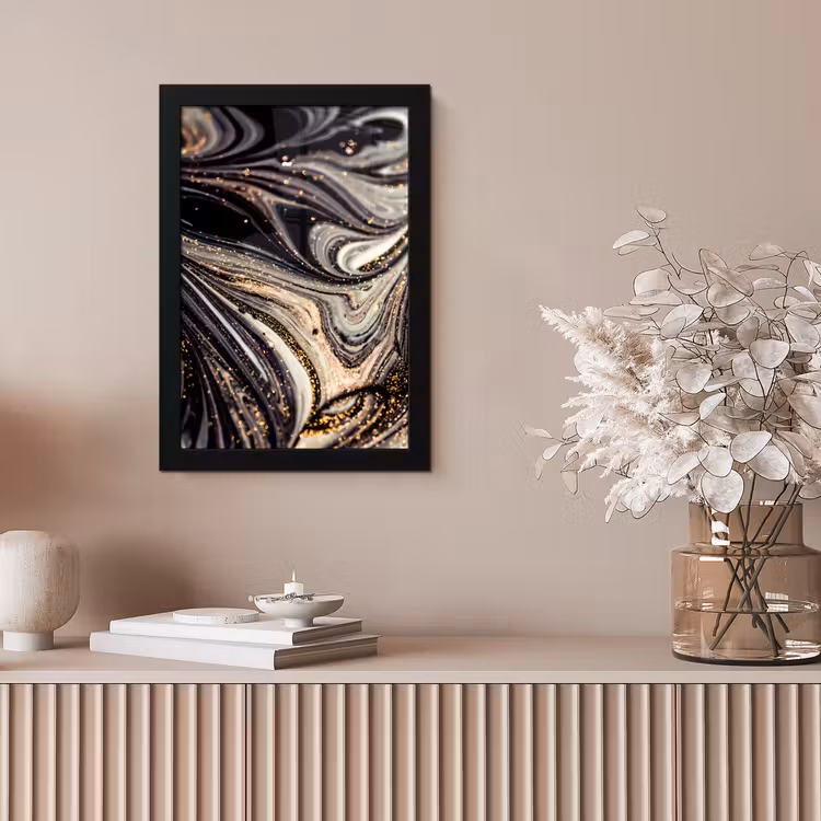 Marmerlook - Zwart - Goud - Wit - Glitter - Marmer fotolijst zwart zonder passe partout klein -sfeer5
