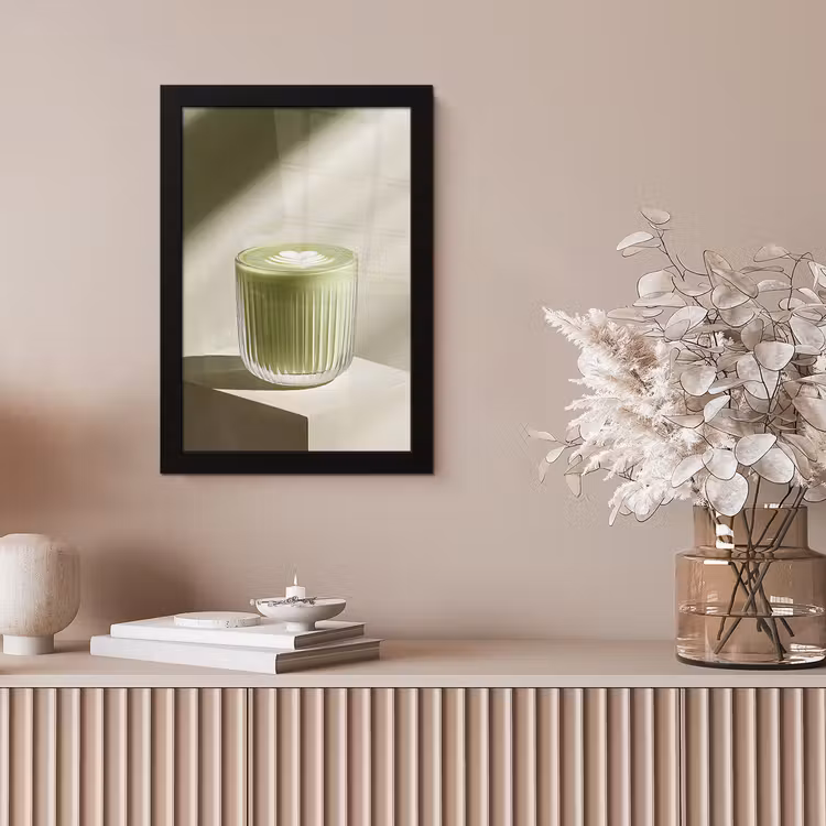 Matcha - Glas - Groen - Minimalistisch fotolijst zwart zonder passe partout klein -sfeer5