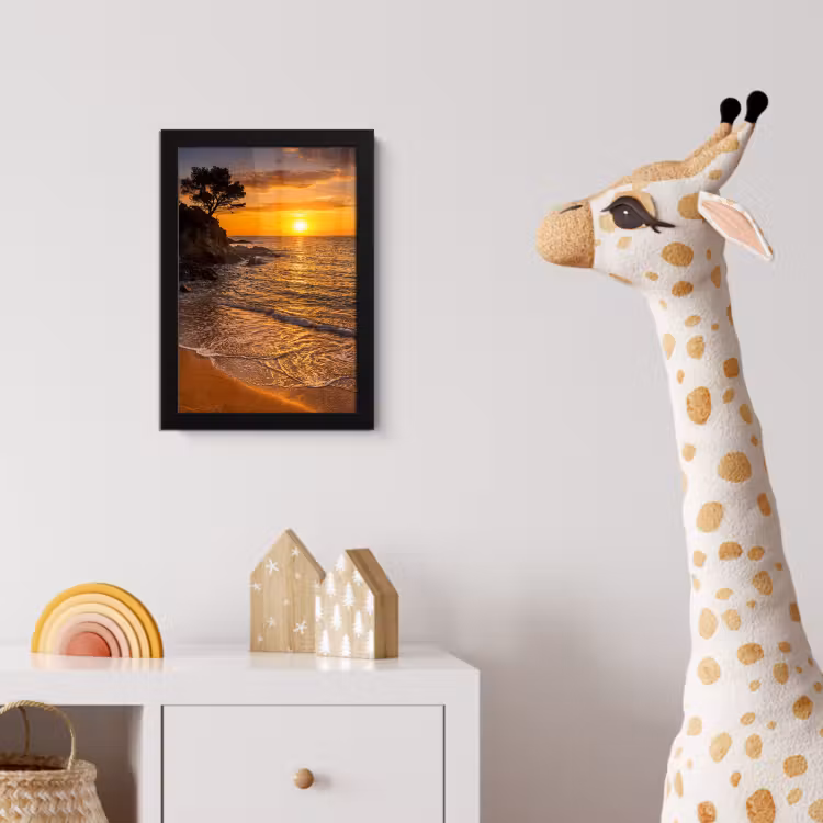 Zee - Kust - Zonsondergang - Natuur - Oranje fotolijst zwart zonder passe partout klein -usfeer4_kinderkamer