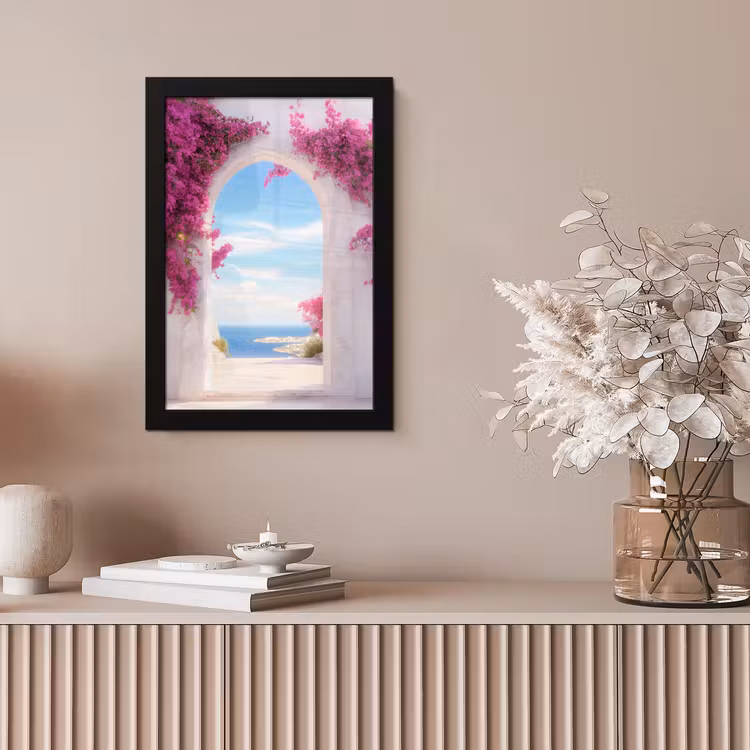 Zee - Roze - Bloemen - Poort fotolijst zwart zonder passe partout klein -sfeer5