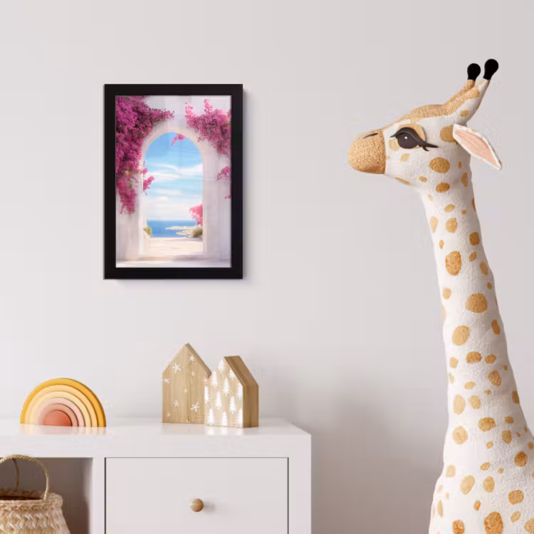 Zee - Roze - Bloemen - Poort fotolijst zwart zonder passe partout klein -usfeer4_kinderkamer