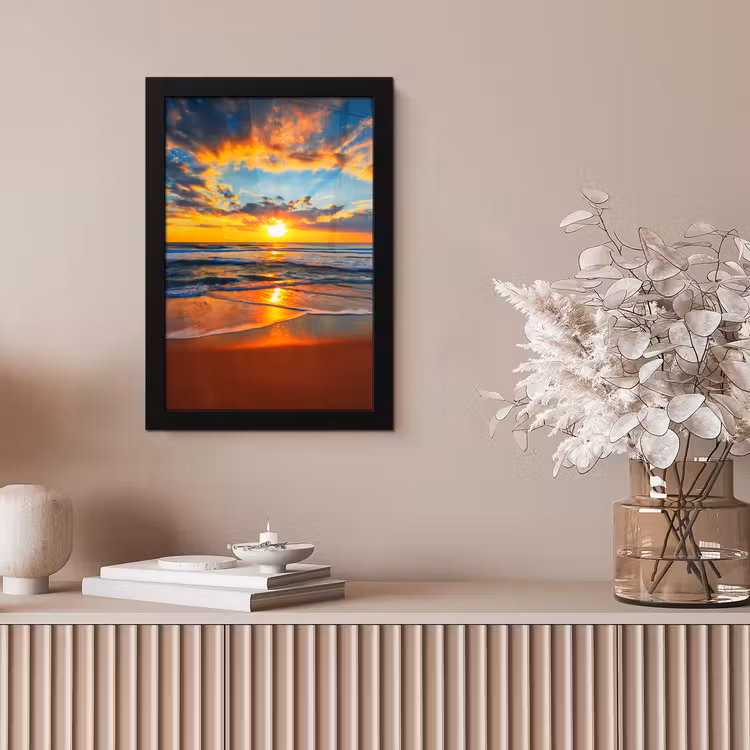Zee - Zonsondergang - Strand - Wolken - Oranje fotolijst zwart zonder passe partout klein -sfeer5