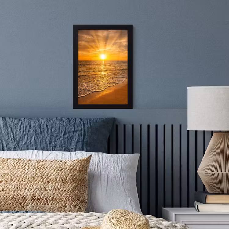 Zee - Zonsondergang - Golven - Kust - Oranje fotolijst zwart zonder passe partout klein -sfeer3