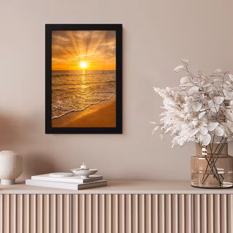 Zee - Zonsondergang - Golven - Kust - Oranje fotolijst zwart zonder passe partout klein -sfeer5