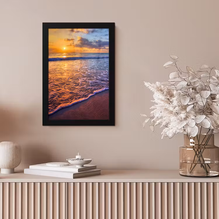 Zee - Strand - Zonsondergang - Wolken - Horizon fotolijst zwart zonder passe partout klein -sfeer5