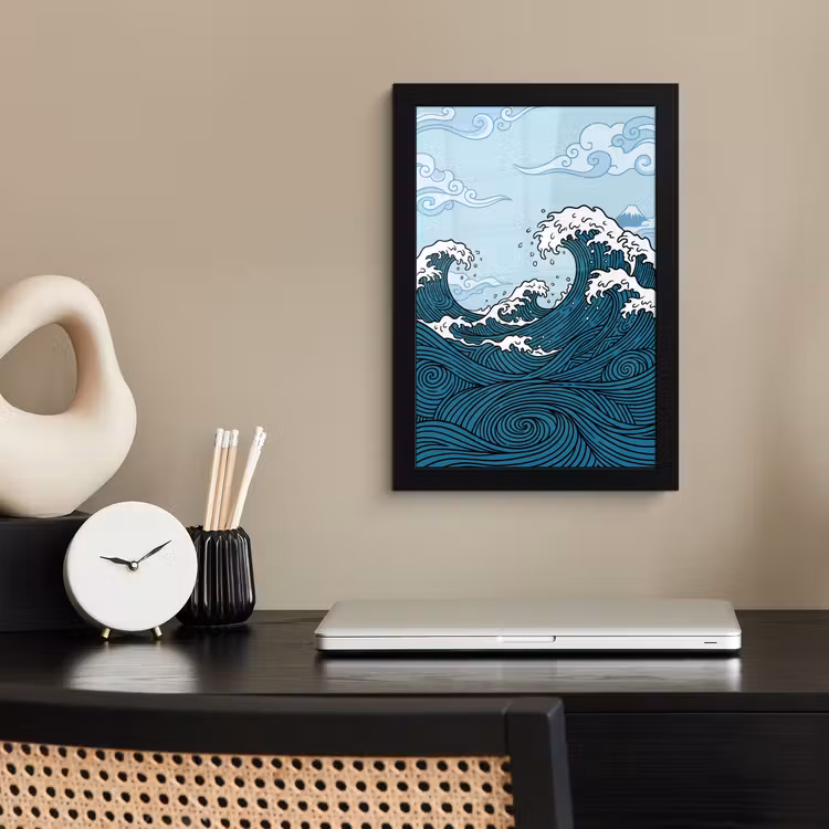 Zee - Golven - Japans - Natuur - Blauw fotolijst zwart zonder passe partout klein -sfeer1