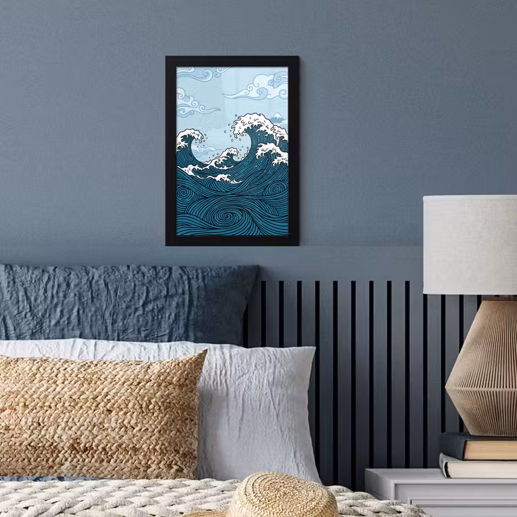Zee - Golven - Japans - Natuur - Blauw fotolijst zwart zonder passe partout klein -sfeer3