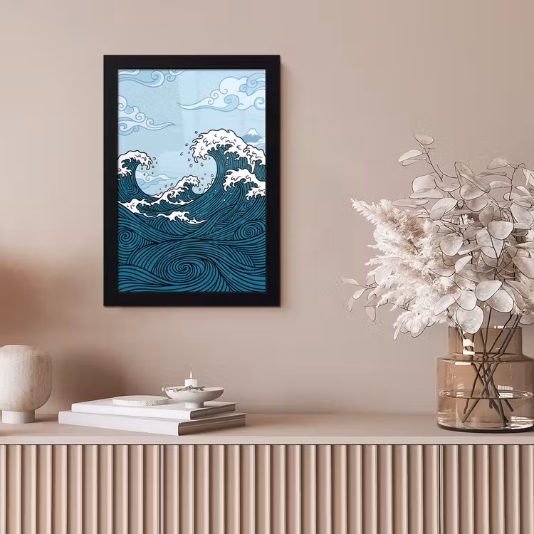 Zee - Golven - Japans - Natuur - Blauw fotolijst zwart zonder passe partout klein -sfeer5