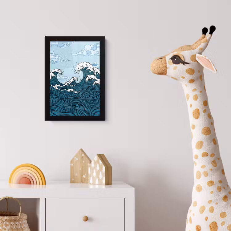Zee - Golven - Japans - Natuur - Blauw fotolijst zwart zonder passe partout klein -usfeer4_kinderkamer
